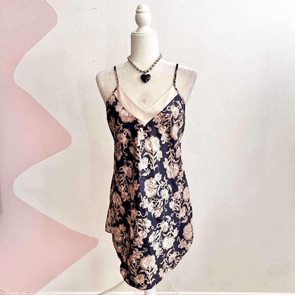 Vintage‎ Navy Floral Slip Dress 90s Y2K 2000s Romantic Boho Cottagecore Medium